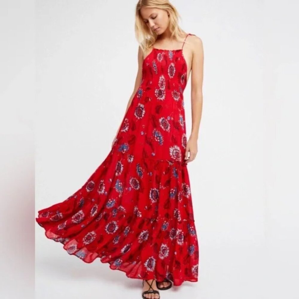 Free People Intimately Red Garden Floral Maxi Dress S